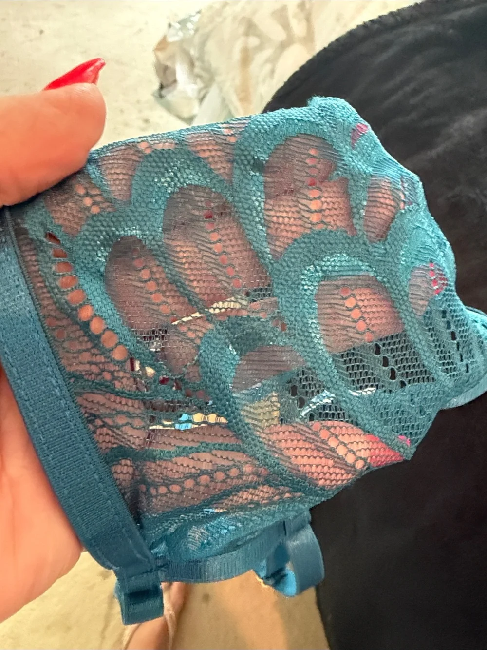 Sheer Lace Bralette & Thong Lingerie Set in Light Blue